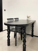 半圆岛台弧形桌子美式法式复古黑色长桌全实木小户型原木椭圆