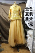 二手婚纱礼服金色，满绣夏款秀禾服简约中式结婚服