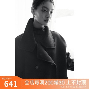 伊芙丽高支毛呢外套女2022秋装100%羊毛，短款简约赫本风呢大衣