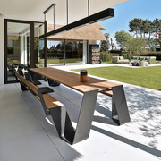 北欧户外铝合金桌椅，套件连体长桌休闲铁艺，露天花园庭院简约
