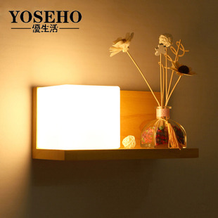 现代卧室壁灯床头灯实木现代中式过道走廊玄关创意韩式木质壁灯饰