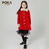 女童秋冬装手工双面绒羊毛呢大衣儿童娃娃领洋气圣诞新年外套红色