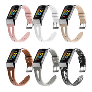 适用fitbit charge5手表表带女真皮个性小众细缩身款尖尾开口表带