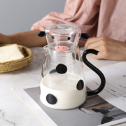 日式玻璃壶玻璃杯套装一壶一杯牛奶壶花茶壶，可爱创意奶茶壶果汁壶
