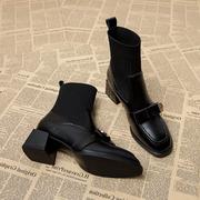 马丁的2023靴女感跟秋冬高松紧小踝今年流行口法式高级靴短靴