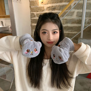 手套冬季女士可爱卡通韩版学生半指翻盖毛绒加绒加厚保暖骑行手套