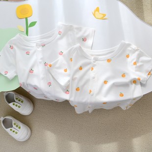 婴儿短袖夏季莫代尔a类薄款开衫环保，白色对门半袖t恤冰丝宝宝上衣