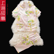 上海故事桑蚕丝睡衣女士真丝短袖睡衣两件套装短袖家居服