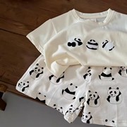儿童套装夏季2023男女童熊猫短袖，t恤宝宝夏装，休闲满印短裤潮
