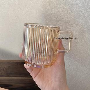 家用透明玻璃杯带盖日式手工玻璃咖啡杯加厚简约泡，茶杯冷饮果汁杯