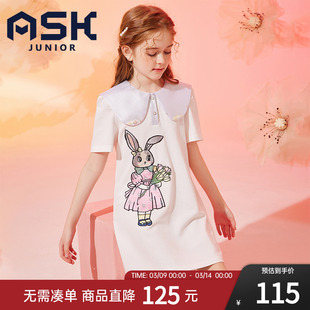 ASKjunior 女童短袖T恤连衣裙儿童夏季洋气休闲裙子中长款连衣裙