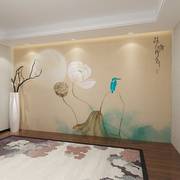 现代中式水墨荷花墙布壁布，电视背景壁纸，卧室客厅墙纸荷塘月色壁画