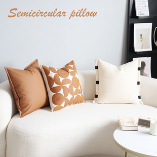 沙发抱枕设计师样板间客厅含枕芯靠枕 复古橘色系列轻奢拼接靠垫