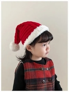 红色新年款儿童帽子，秋冬保暖宝宝毛线帽男童，女童圣诞帽大红套头帽