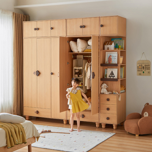 林氏木业儿童衣柜家居卧室衣橱书柜一体家用收纳储物组合柜子