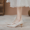 白色法式高跟鞋女细跟2023百搭尖头仙女风伴娘单鞋子红色婚鞋