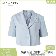 mecity女装夏季个性，双扣设计翻领短款西装，短袖上衣536884