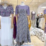 十三行韩版时尚两件套复古雪纺碎花吊带连衣裙搭配紫色上衣女