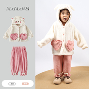 女童秋冬可爱加绒保暖家居服儿童双面绒睡衣套装宝宝加厚两件套