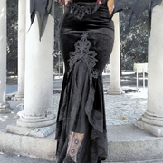 复古哥特裙宫廷风亚文化绒面，鱼尾裙亚比黑色女巫半身裙包臀裙子女