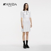 K KRIZIA 白色简约时髦K字母羊毛螺纹针织Polo连衣裙
