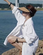 法式女士白色衬衫夏季N宽松百搭休闲薄款防晒复古衬衣外套港
