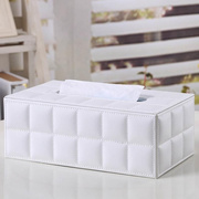 商务皮革格纹纸巾盒简约代pu抽纸盒，时尚创意酒店车载餐现巾盒