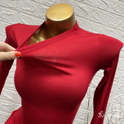 韩国东大门女一直想要的红色!显身材紧身常规，长袖t恤打底衫秋冬