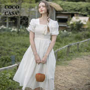 cococasa法式粉色连衣裙女长款2023夏季新天丝零真丝白色超仙裙子