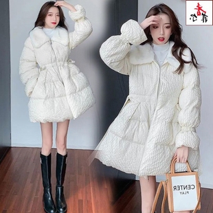 棉袄女潮ins冬季收腰显瘦学生韩版大毛领外套中长款羽绒棉服