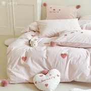 少女风爱心裸睡被套，床单四件套全棉纯棉可爱1.2m粉色床上用品