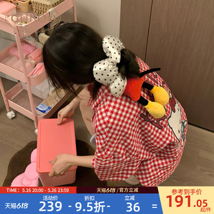 Gukoo/果壳睡衣夏季HelloKitty联名新款格子纯棉女士家居服套装B