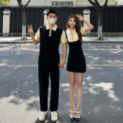 3KU夫妇韩版情侣装一衣一裙短袖polo衫夏季连衣裙短袖T恤男女情侣