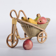 手工竹编制品水果篮 收纳筐茶点零食盘 家用三轮车创意托盘小摆件