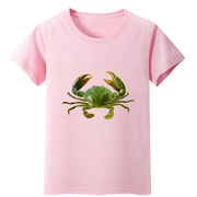 螃蟹短袖T恤衫粉色衣服装男童绿色大闸蟹蓝色女孩套头儿童装圆领
