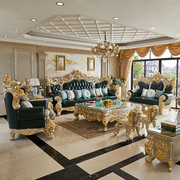 欧式真皮沙发124组合实木雕花，客厅大户型别墅，奢华新古典沙发高档