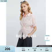 Basic House/百家好短袖衬衫女夏季设计感小众翻领衬衣