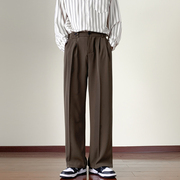 日系垂感裤子男士春夏季韩版潮流复古咖色西装裤，宽松直筒休闲西裤