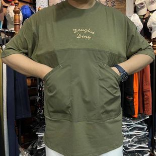 外贸夏季男士大码宽松T恤半袖潮流口袋拼接圆领时尚休闲上衣短袖