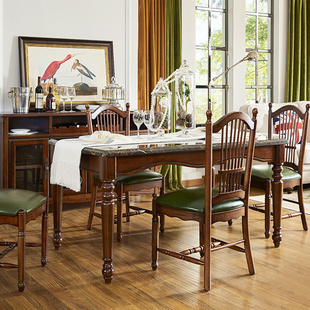 美式餐桌椅组合别墅大理石，6人饭桌餐厅大小户型实木清新长餐桌