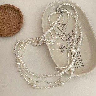 三层珍珠项链韩国时尚小众设计感锁骨链简约气质颈链轻奢高级配饰