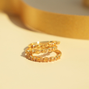 恭喜发财天然黄水晶宝石戒指，原创设计开口纯银尾戒指环女小众