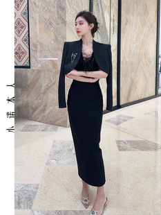 小诺本人黑色短西装女2023韩版高级感短款西服长袖直角肩外套0986