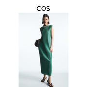 女装标准版型船领褶裥针织，连衣裙绿色2023夏季1161857002