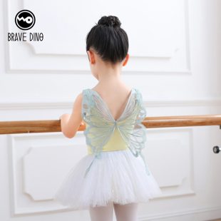 儿童舞蹈服女童春夏短袖芭蕾舞裙幼儿中国舞练功服蝴蝶吊带跳舞衣