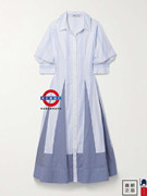 英伦1女simkhai刺绣，条纹棉质混纺，府绸中长衬衫式连衣裙