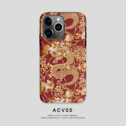 acvoo龙年花卉新年红色黑色金色iphone15promax保护14适用于苹果13手机壳12防摔壳11不褪色x可水洗plus全包