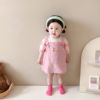 ins韩版夏装婴幼儿粉色，条纹短袖上衣+背带裙，女童宝宝两件套装