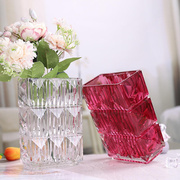 欧式加厚水晶花瓶卢索扁方家居装饰品摆件插花器璀璨长方玻璃花瓶