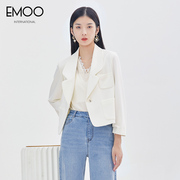 emoo杨门白色短款西装外套，女春秋高级感时尚，气质休闲小西服